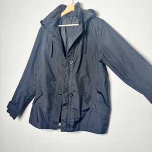 Lands' End Women's Squall Packable Waterproof Black Raincoat Sz L